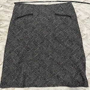 Talbots Plaid Tweed Skirt w/ Faux Leather Trim Zipper
